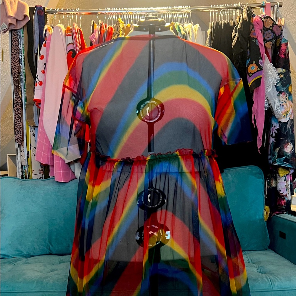 One-Size Plus Sheer Rainbow Dress